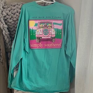 Simply Southern Teal Long-Sleeve Tee with Pink Jeep Graphic